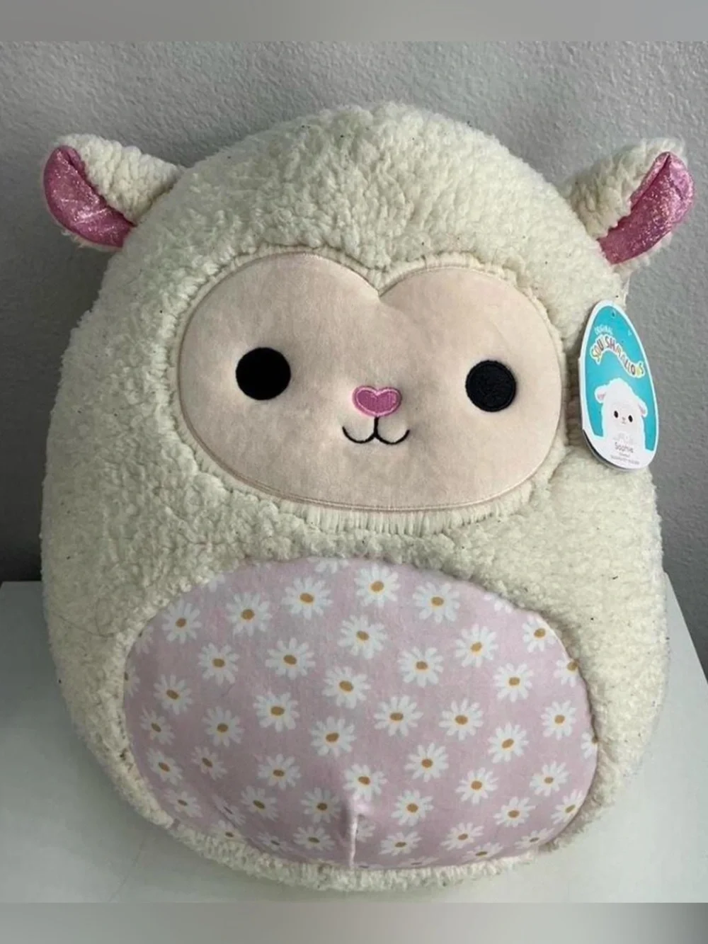 Squishmallows Cream & Pink Daisy Lamb Plush Pillow